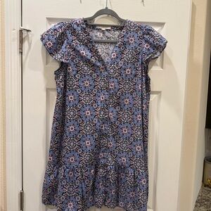 LOFT Blue and Pink Medallion Print Dress